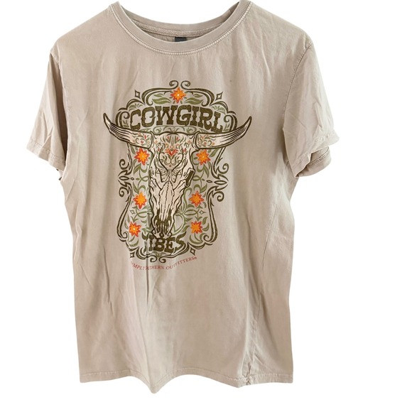 Simply Southern Cowgirl Vibes Graphic T-Shirt M Medium Tan Western Longhorn - Picture 7 of 13